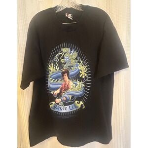 VTG Bruce Lee Giant Tag Black T Shirt Mens Size XL Dragon Movie Promo